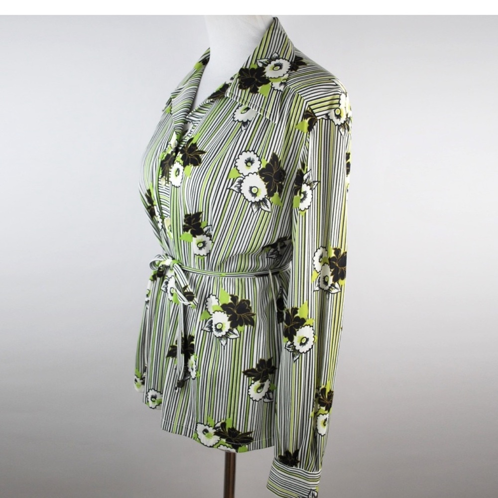 Vintage 70s Floral Stripe Tie-Waist Disco Blouse M/L